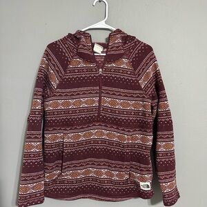 The North Face Burgundy and Orange Patterned Hoodie